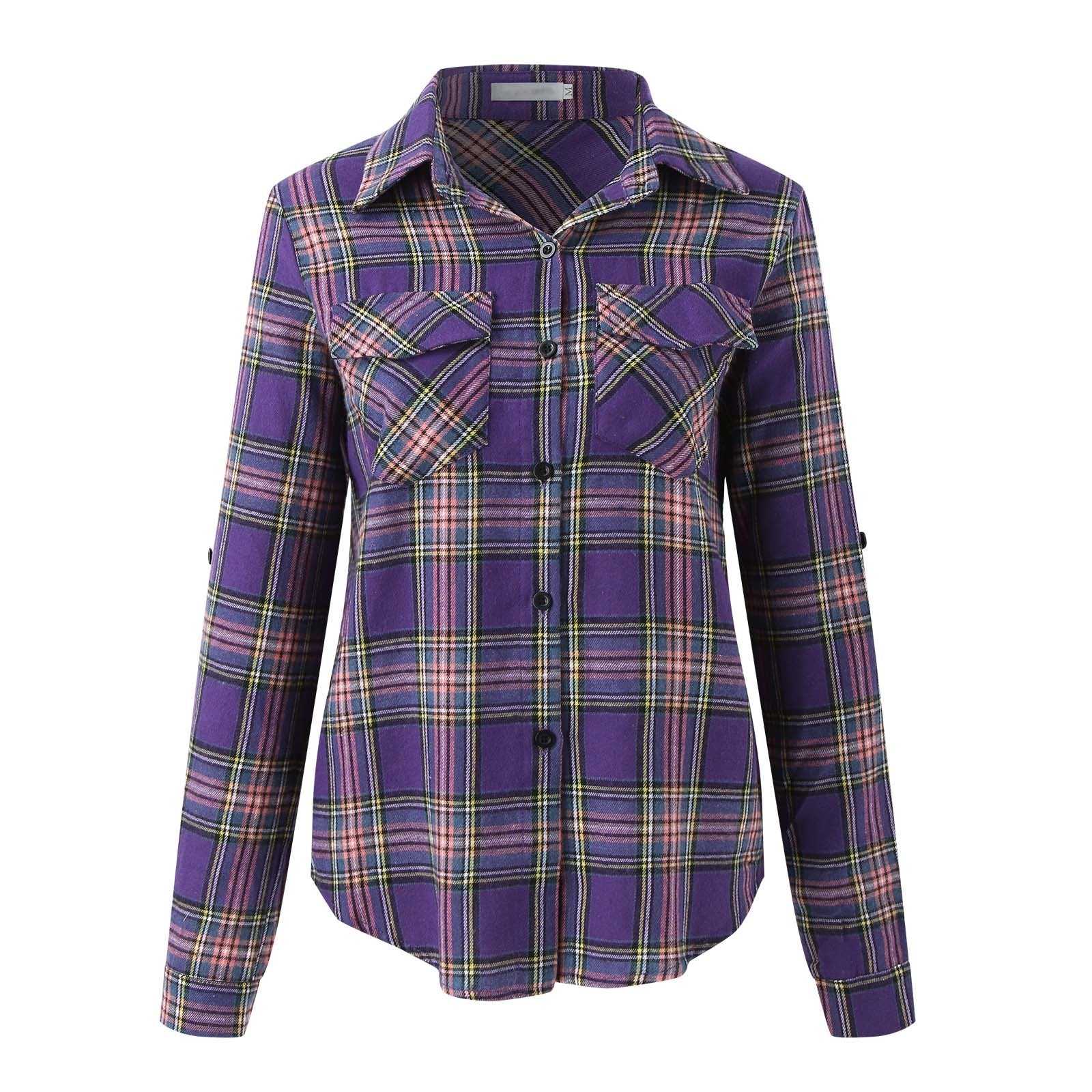 New Cotton Women's Shirts Grid Plus Size Blouse Shirt Casual Long Sleeve Checkered Shirt Turn-down Collar Streetwear Tops Mujer