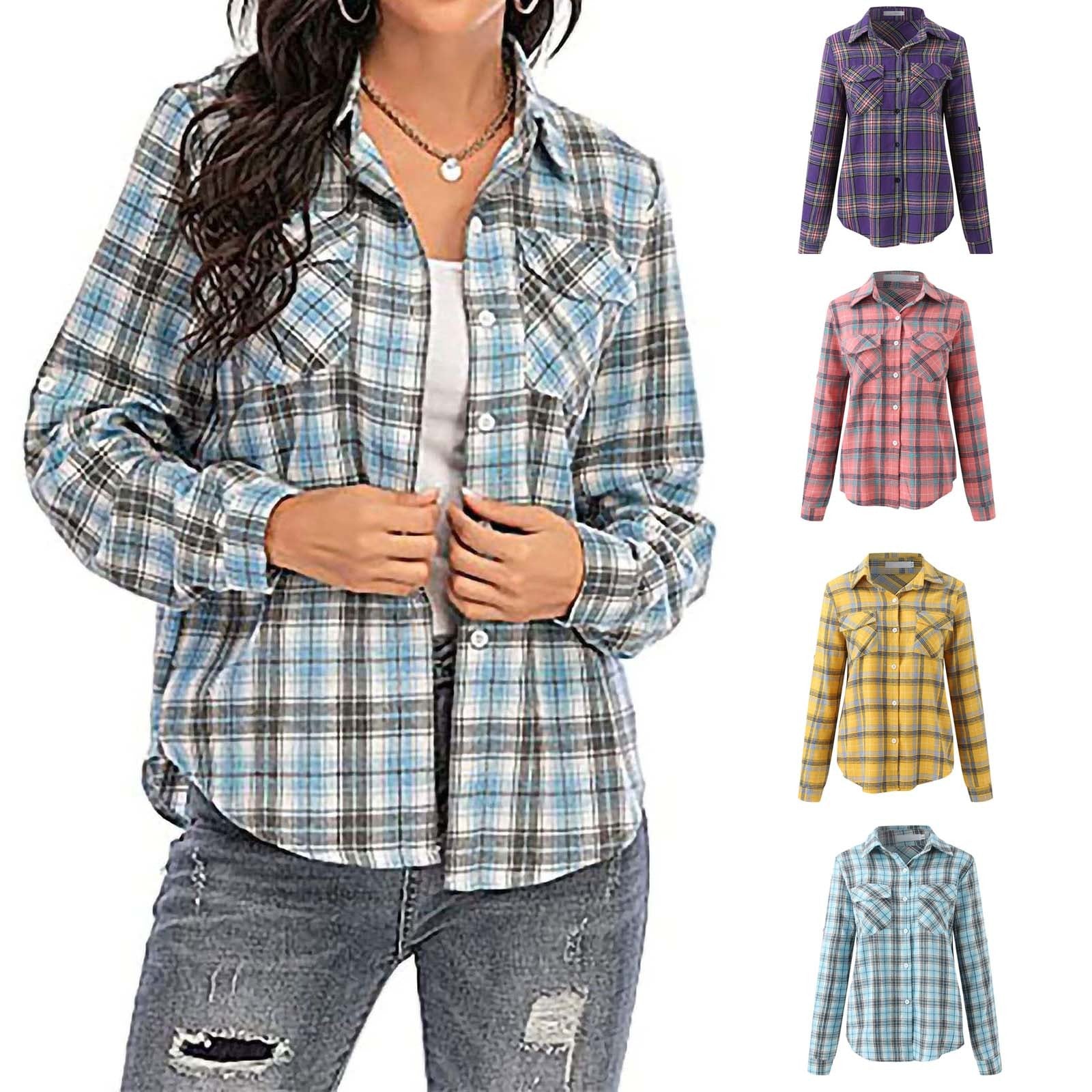 New Cotton Women's Shirts Grid Plus Size Blouse Shirt Casual Long Sleeve Checkered Shirt Turn-down Collar Streetwear Tops Mujer