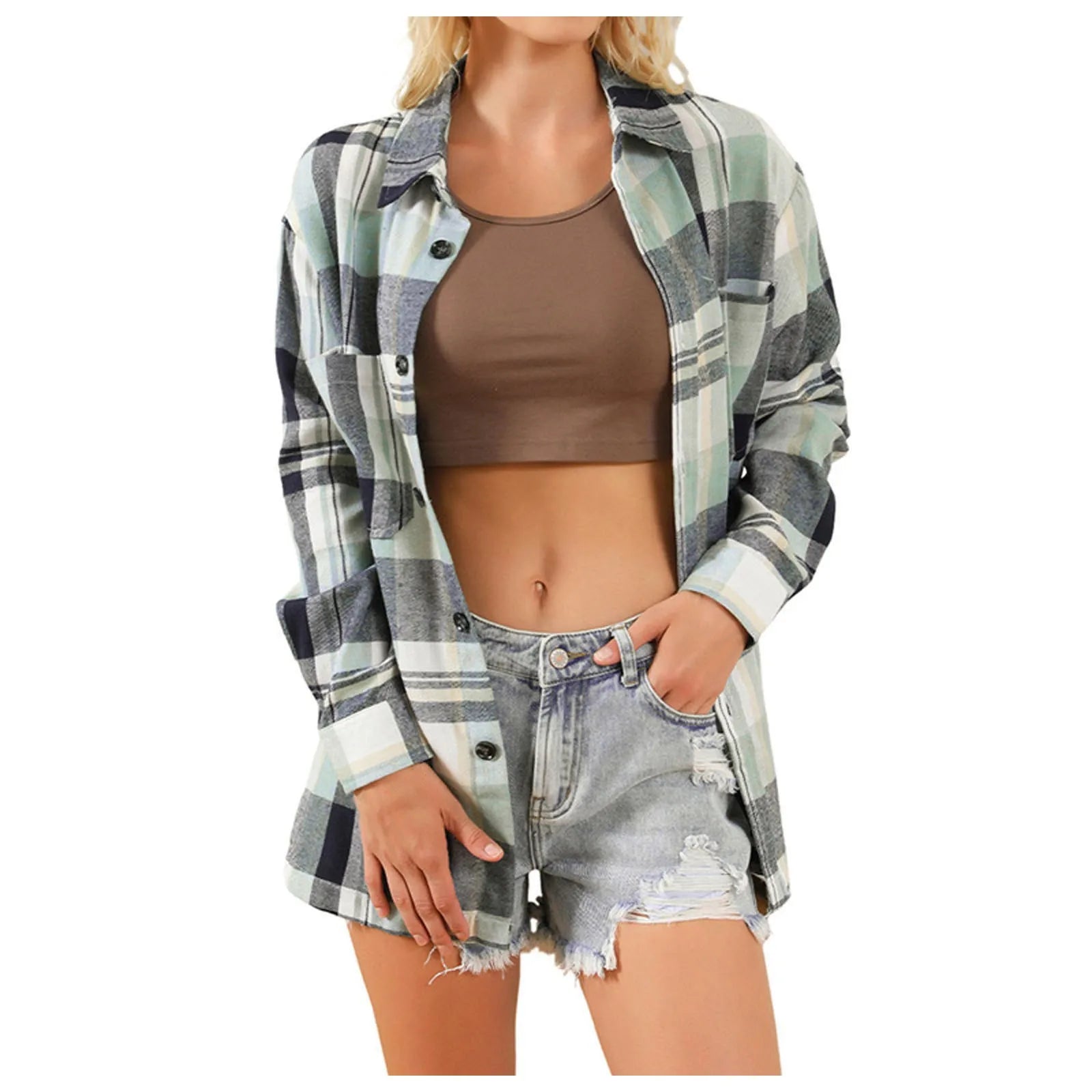 Women Spring Autumn Style Blouses Shirts Lady Casual Long Sleeve Turn-down Collar Plaid Printed Blusas Tops Clothes Female