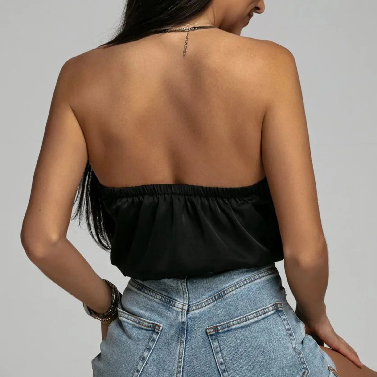 Womens Strap Satin Crop Top Corset Y2k Solid Basic Camis Halter Neck Sleeveless Tank Vest Backless Crop Vintage Club Camisole